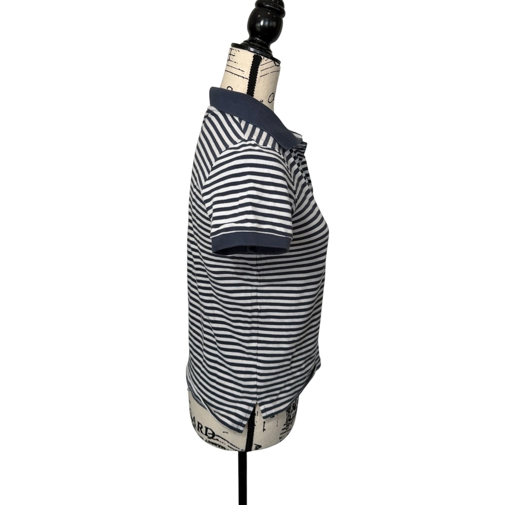 Brandy Melville Womens Navy Blue‎ Striped Polo Shirt One Size Preppy Cotton Top - Picture 2 of 8